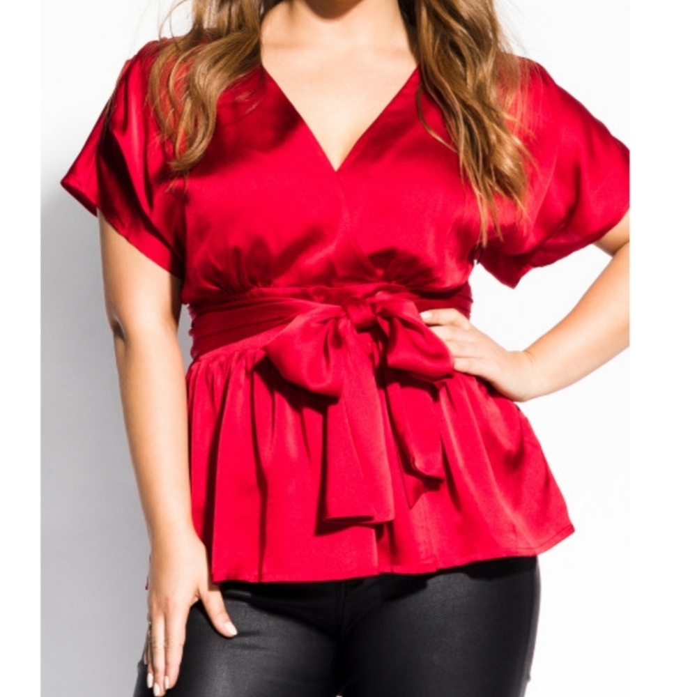 City Chic Red Satin Tangled Top